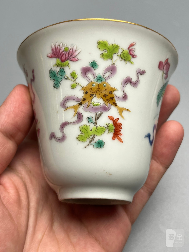 清道光  粉彩花卉八吉祥纹盖杯 - 图9